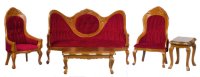 (image for) Victorian Living Room Set, Walnut/Red, 5pc