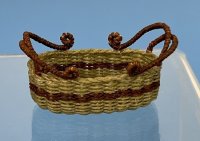 Hand Woven Waxed Linen Cord Basket- Green and Brown