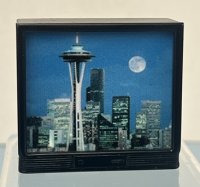 (image for) Large TV Showing Scene of Seattle
