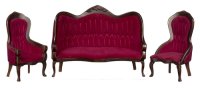 (image for) Victorian Living Room 3 Pc, Red, Walnut