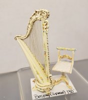 (image for) 1/24th Handpainted Off White Harp with Stool