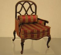 (image for) Lorraine Chair in Deep Red and Light Brown Fabric