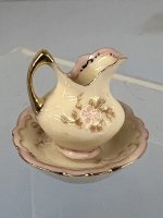 (image for) Beige with Pink Trim Pitcher and Bowl