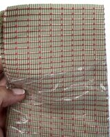 (image for) Green & Cream Mini Stripe with Coral Plaid Fabric