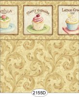 (image for) Wallpaper - Cupcake Scroll with Border - Dark Brown