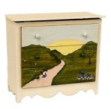 Wood chest with handpainted scene on the front (image for) Wood chest with handpainted scene on the front