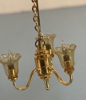 (image for) Three Arm Brass 1" High Chandelier with Amber Fluted Shades