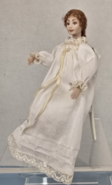 Handpainted Porcelain Red-Haired Lady in Gown Seated Doll (image for) Handpainted Porcelain Red-Haired Lady in Gown Seated Doll