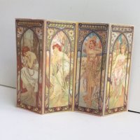 (image for) Miniature Fabric Room Screen Art Nouveau Times of the Day by Mucha in 1:12 and Half Scale