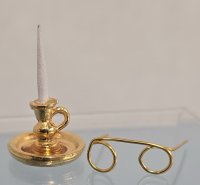 (image for) Gold Tone Chamberstick Candle Holder and Reading Glasses