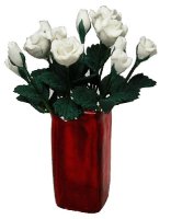 (image for) White Roses in Red Square Vase