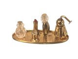 (image for) Gold Oval Vanity Tray with Perfumes and Lipstick