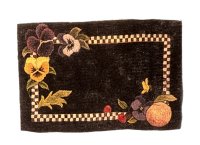 (image for) Small Black Rug With Pansies and Checkerboard Border