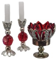 (image for) Chrysnbon Candy Dish and Pair of Candlesticks—Red