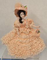 Handpainted Porcelain Southern Belle Doll In Peach (image for) Handpainted Porcelain Southern Belle Doll In Peach