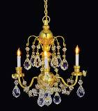 (image for) 3-Arm Brass/Crystal Chandelier