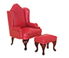 (image for) Wing Chair, Red, and Footstool