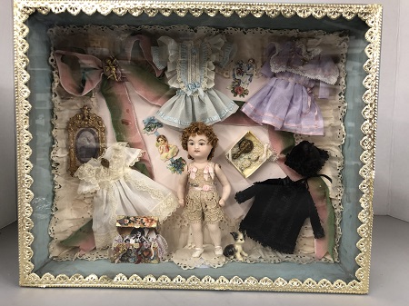(image for) 5" Tall All Bisque Jointed Doll with Trousseau - Click Image to Close