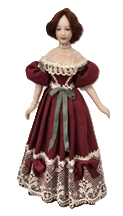 Handpainted Porcelain Victorian Lady In Burgundy (image for) Handpainted Porcelain Victorian Lady In Burgundy