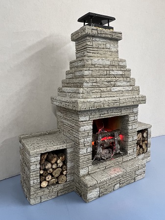 Outdoor Fireplace with Burning Embers and Flame Logs - Click Image to Close