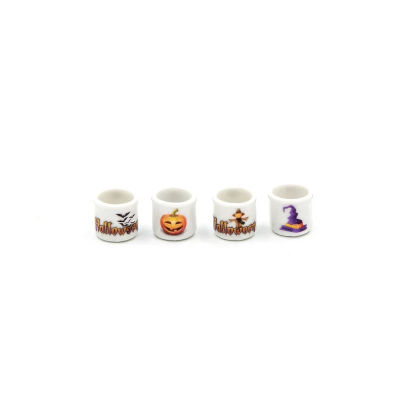 4 Miniature Halloween Mugs Tiny Pottery Ceramic Miniatures