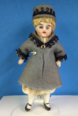 Antique All Bisque Doll Glass Eyes 3 1/2 IN Antique German Bisque Dollhouse  Doll