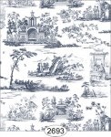 (image for) Wallpaper Rose Hill Toile Blue on White